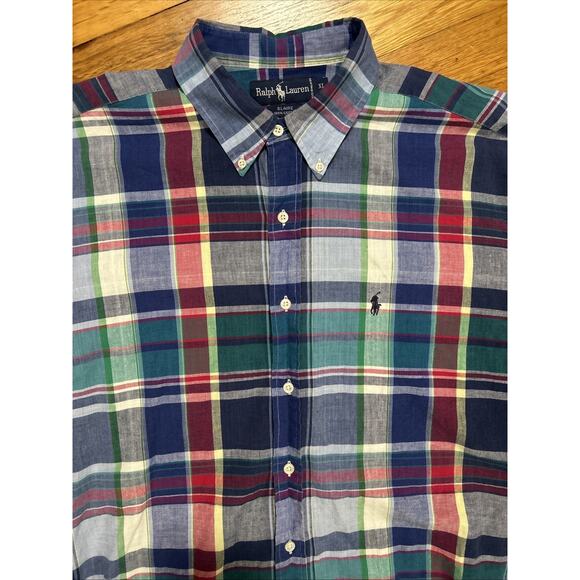 Ralph Lauren Men's sz XL Blaire 100% Cotton Plaid Short Sleeve Button Down Shirt - Picture 2 of 7